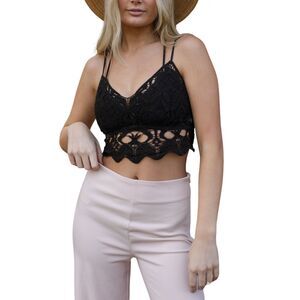 Longline Bralette Handcrafted Cotton Crochet Longline Bralette Black